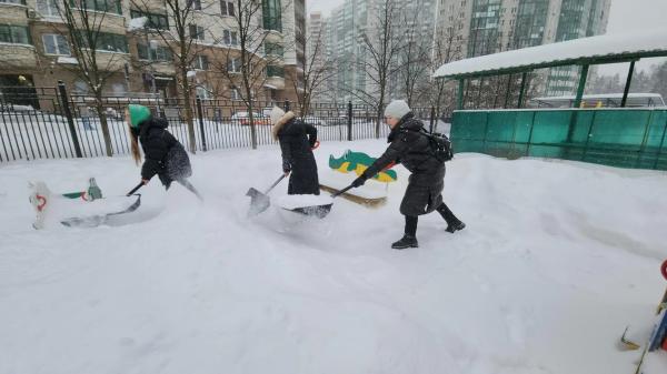 Многодетные матери вышли на борьбу со снегом в Красногорске